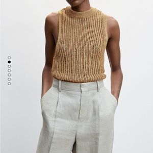Mango Perkins-neck knitted top